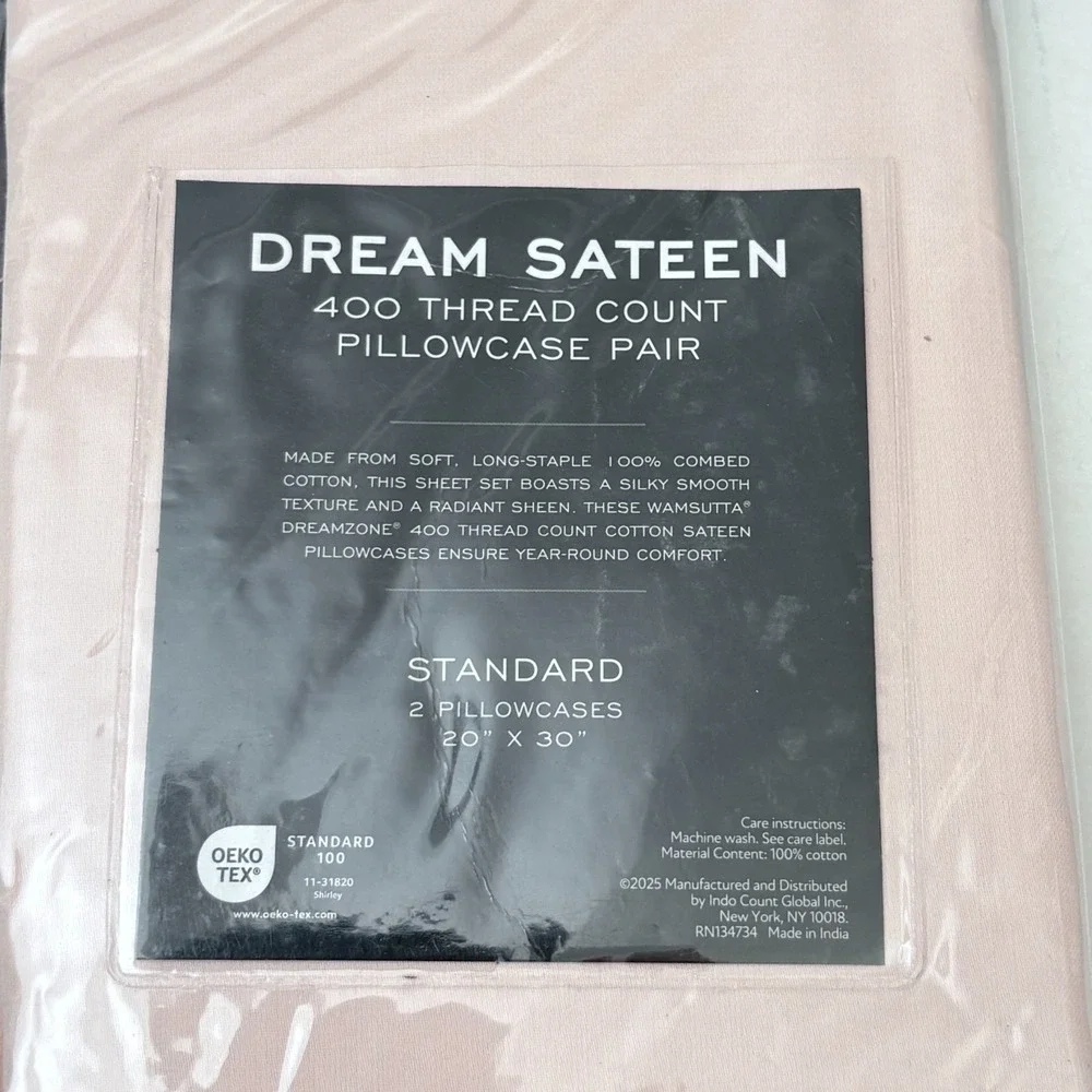 Wamsutta Dream Zone Dream Sateen Pillowcases Standard Pink 400 Thread Count New